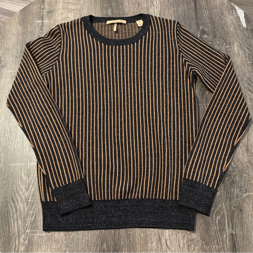 Scotch & Soda Voila Black and Tan Striped Crewneck Sweater Size S